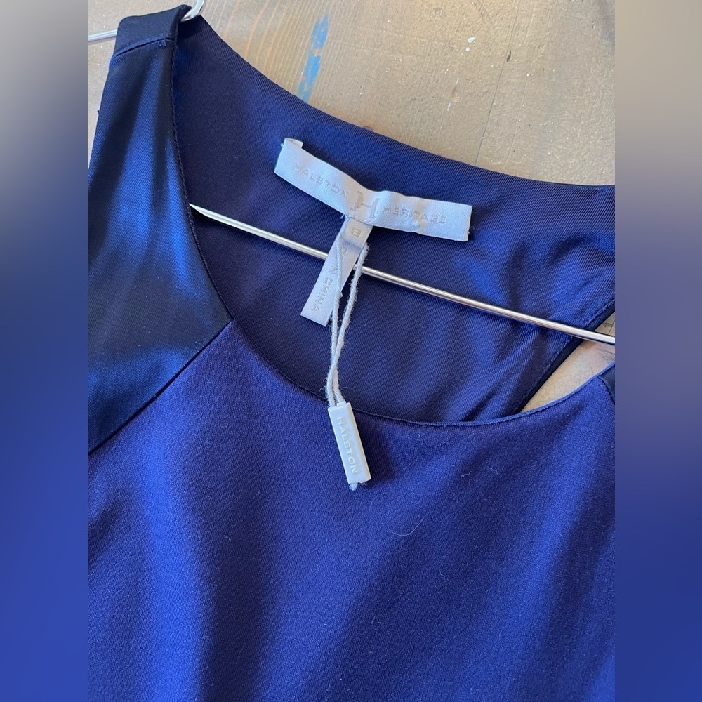 Halston Designer Navy Blue Midi Dress Size 8 Minimalist Chic‎ - Picture 11 of 11